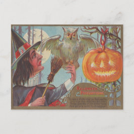 Hexe Broom Kürbislaterne Owl Moon Postkarte