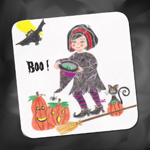 Hexe , Buh ! Halloween weiße Aufkleber