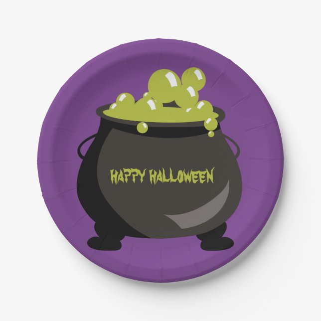 Hexe Cauldron Green Potion Halloween Kids Party Pappteller (Vorderseite)