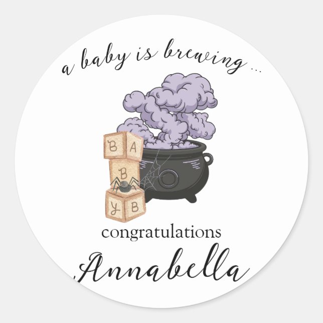 Hexe Cauldron Halloween Babydusche Runder Aufkleber (Vorderseite)