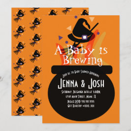 Hexe Cauldron Spooky Halloween Baby Shower Orange Einladung