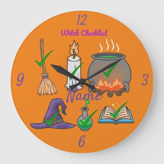 Hexe Checklist Thunder_Cove Große Wanduhr (Vorderseite)