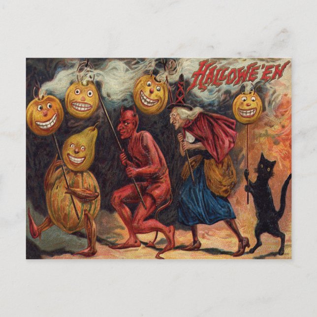 Hexe Devil Black Cat Jack O' Lantern Postkarte (Vorderseite)