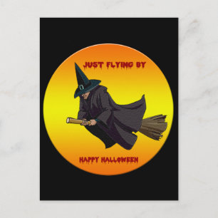 Hexe, die gerade nach Halloween-Postkarte fliegt Postkarte