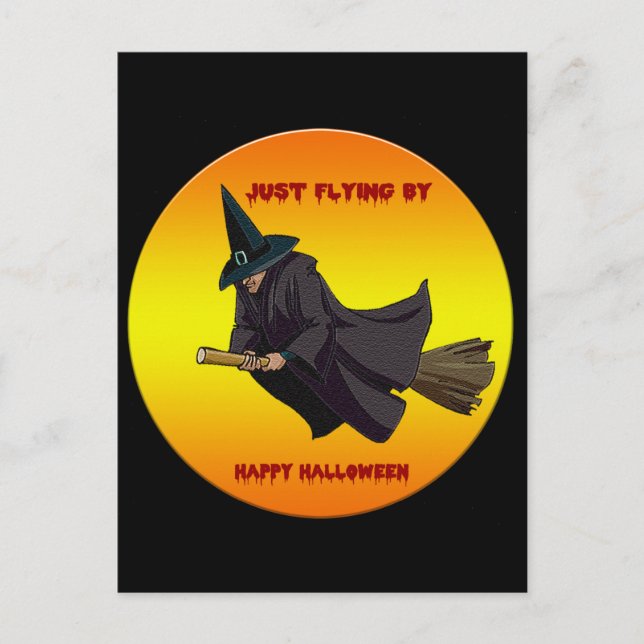 Hexe, die gerade nach Halloween-Postkarte fliegt Postkarte (Vorderseite)