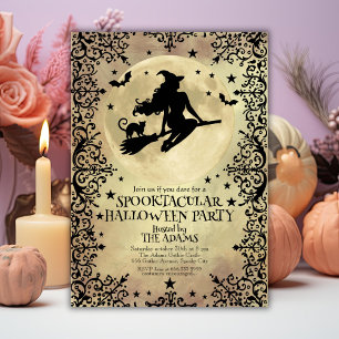Hexe, die über das erwachsene Halloween-Party flie Einladung
