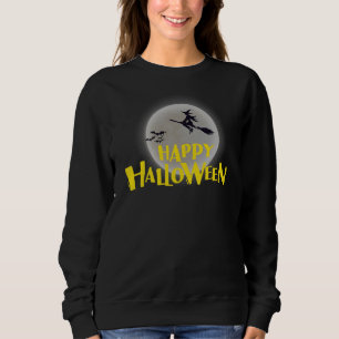 Hexe, die über den Mond fliegt, glückliches Hallow Sweatshirt