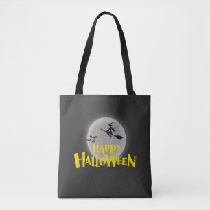 Hexe, die über den Mond fliegt, glückliches Hallow Tasche