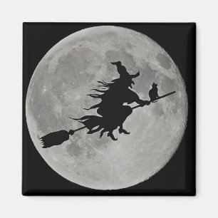 Hexe, die über den Mond-Halloween-Magneten fliegt Magnet