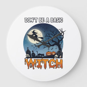 Hexe Don Be Basic Halloween Mondkatze Kürbis_1 Große Wanduhr