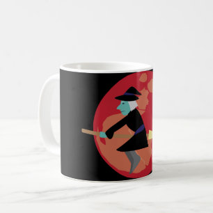 Hexe fliegt nachts kaffeetasse