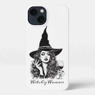 Hexe Frau, Schwarze Elegante Hexe mit Wein iPhone Hülle