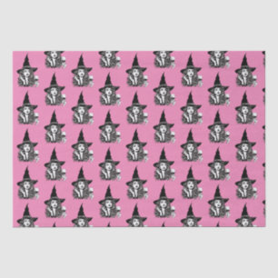 Hexe Frau, Schwarze Elegante Hexe mit Wein Seidenpapier