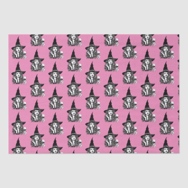 Hexe Frau, Schwarze Elegante Hexe mit Wein Seidenpapier (Vorderseite)
