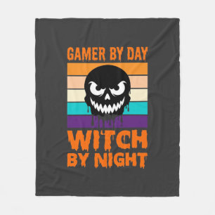 Hexe-Gamer Halloween Retro-Totenkopf Fleecedecke