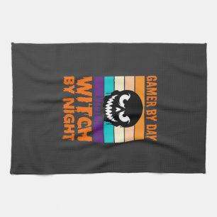 Hexe Gamer Halloween Retro-Totenkopf Geschirrtuch