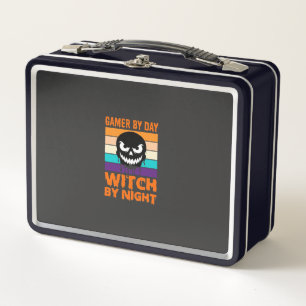 Hexe-Gamer Halloween Retro-Totenkopf Metall Brotdose