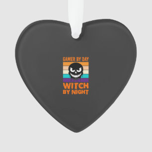 Hexe-Gamer Halloween Retro-Totenkopf Ornament