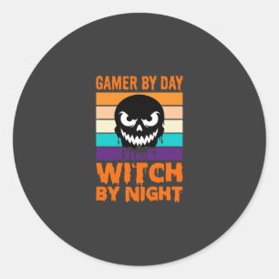 Hexe-Gamer Halloween Retro-Totenkopf Runder Aufkleber