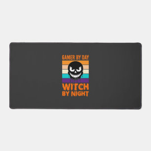 Hexe-Gamer Halloween Retro-Totenkopf Schreibtischunterlage
