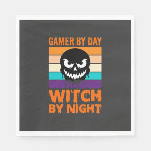 Hexe-Gamer Halloween Retro-Totenkopf Serviette
