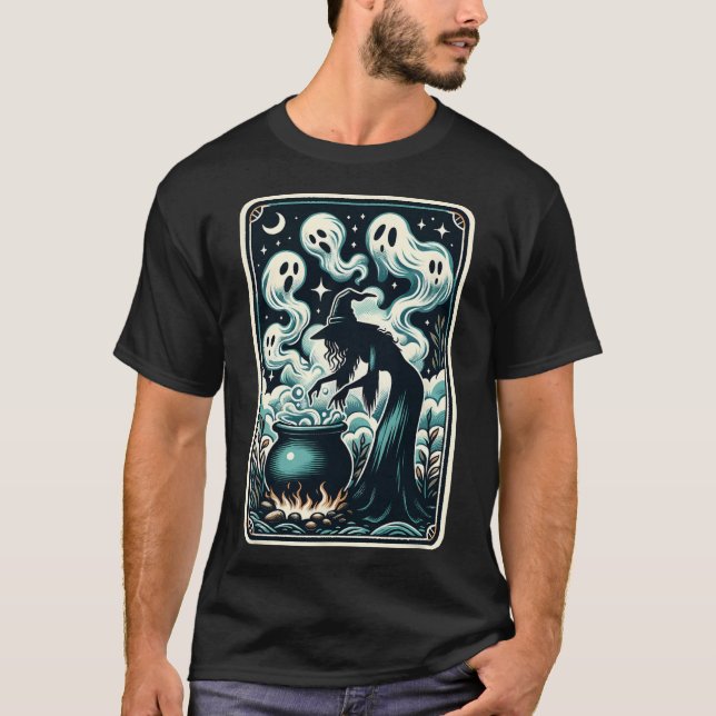 Hexe Ghost Cauldron Gothic Supernatural Tarot Car T-Shirt (Vorderseite)
