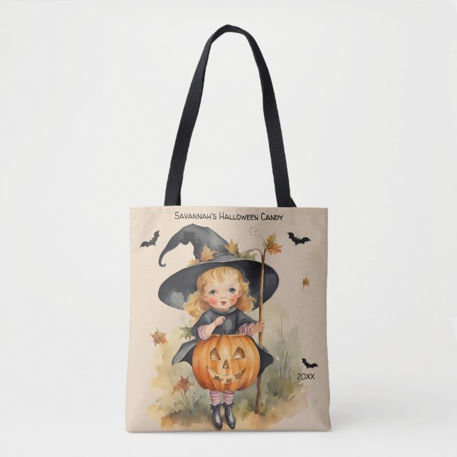 Hexe Girl Custom Halloween Candy Tasche (Vorderseite)