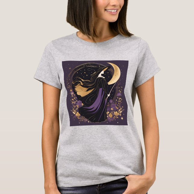 Hexe Girl Moon Magic FrauenHalloween-Shirt T-Shirt (Vorderseite)