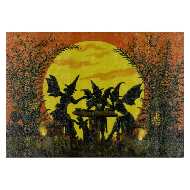 Hexe-Glasschneidenbrett Halloweens feenhaftes Schneidebrett (Vorderseite)