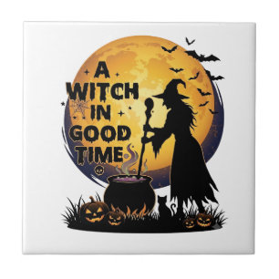 Hexe Gute Zeit Halloween Mond Kessel_1 Fliese
