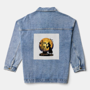 Hexe Gute Zeit Halloween Mond Kessel_1 Jeansjacke
