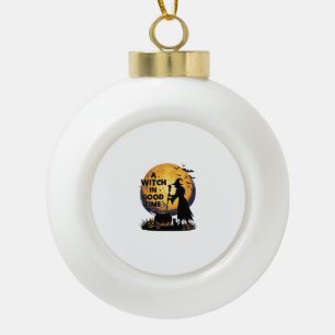 Hexe Gute Zeit Halloween Mond Kessel_1 Keramik Kugel-Ornament