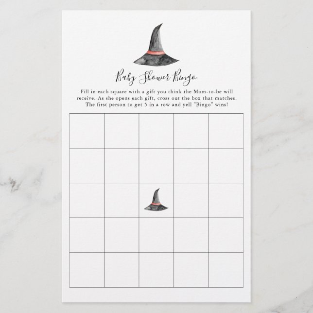 Hexe Halloween Baby Shower Game Bingo Niedlich Flyer (Vorne)