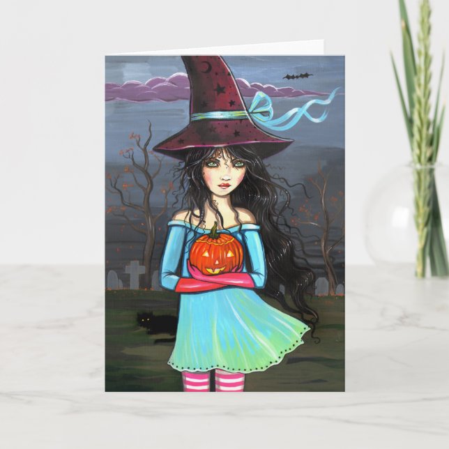 Hexe-Halloween-Karten-Anmerkungs-Karte Karte (Vorderseite)