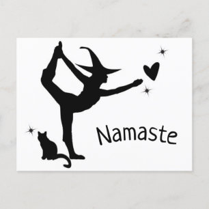 Hexe Halloween Namaste Yoga Herzkatze Modern Postkarte
