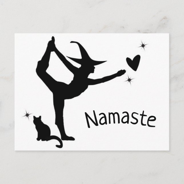 Hexe Halloween Namaste Yoga Herzkatze Modern Postkarte (Vorderseite)