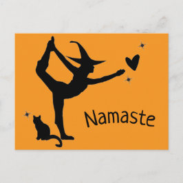 Hexe Halloween Namaste Yoga Orange Black Modern Postkarte