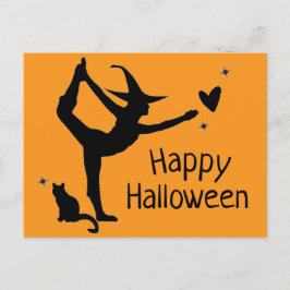 Hexe Halloween Namaste Yoga Orange Black Modern Postkarte