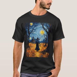 Hexe Halloween Starry Night Van Gogh Kostümkunst T-Shirt