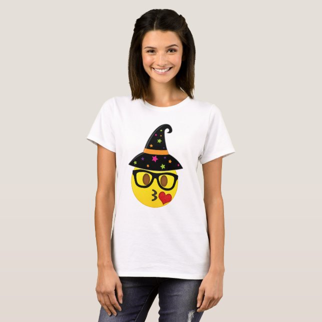 Hexe Halloweens Kissy Emoji Shirt (Vorne ganz)