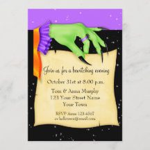 Hexe Hand mit Papier Halloween Einladung