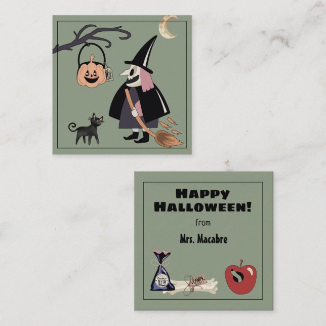 Hexe Happy Halloween von der Lehrer-Abschlusskarte Begleitkarte (Vorne/Hinten)