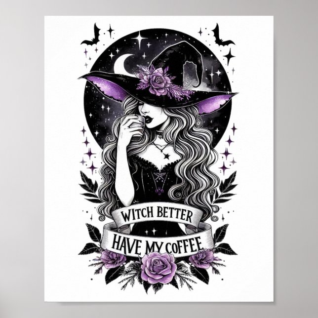 Hexe hat besser meine Kaffeemaschine zum Schwimmen Poster (Vorne)