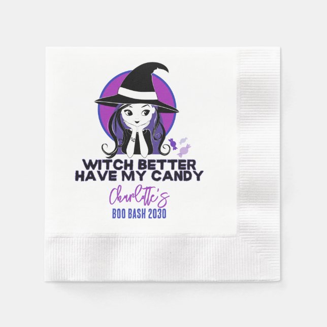 Hexe hat besser meine Niedliche Lila Hexe Serviette (Vorderseite)