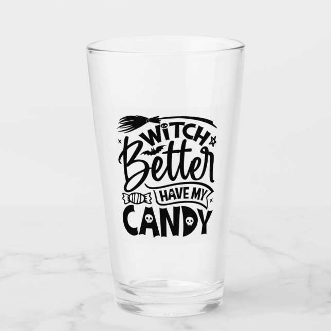 Hexe hat besser meine Süßigkeiten. Glas (Vorderseite)