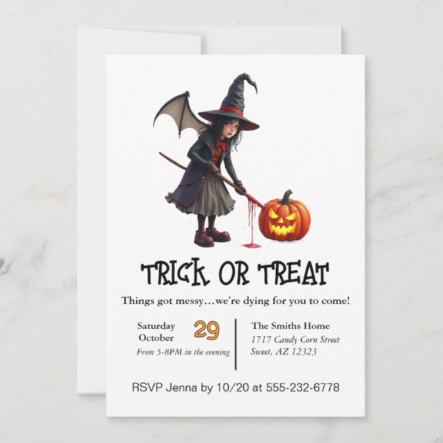 Hexe hatte ein chaotisches Trick-or-Treat-Erlebnis Einladung (Vorderseite)