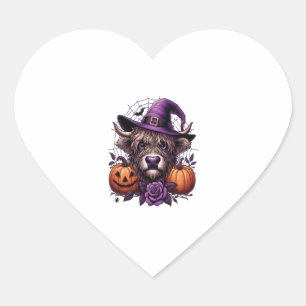 Hexe Highland Halloween Kuh Herz-Aufkleber