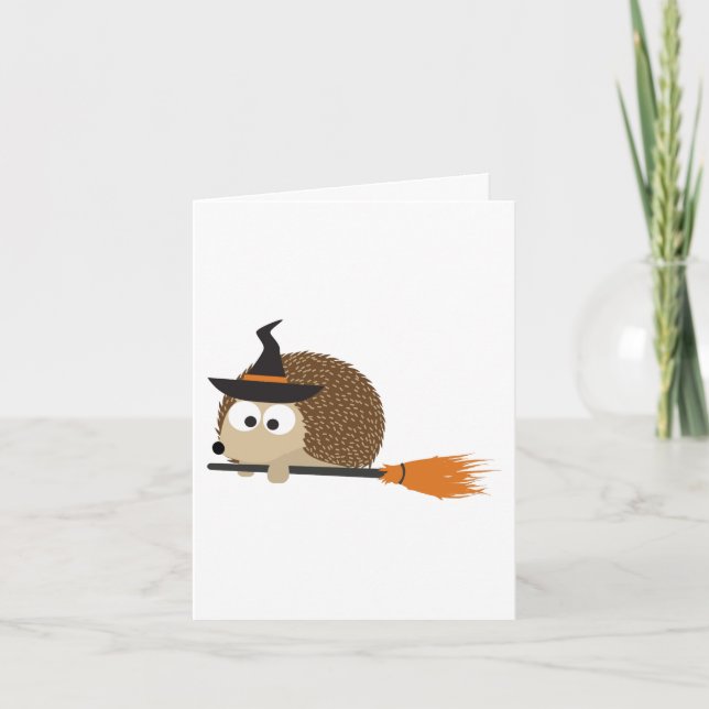 Hexe Igel. Frohe Halloween! Karte (Vorderseite)