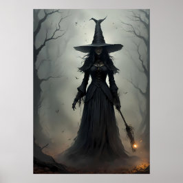 Hexe im Dunkeln, unheimlicher Wald Poster