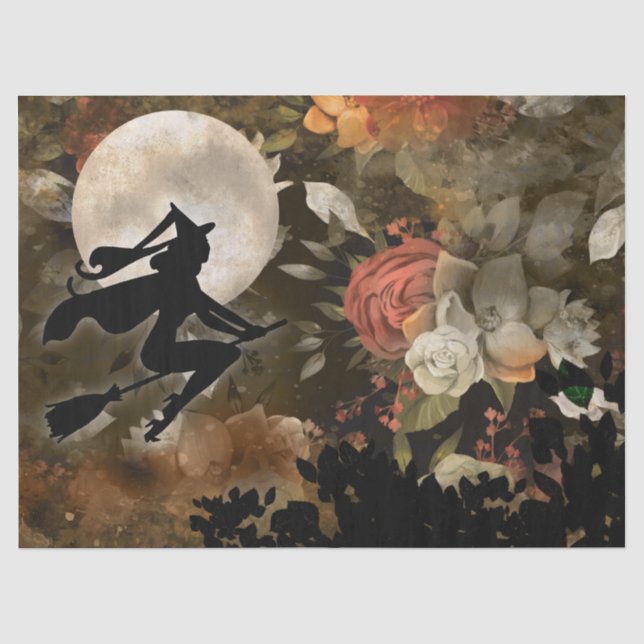 Hexe im Halloween-Mond-Blume Dekoupage Tissue P Seidenpapier (Vorderseite)